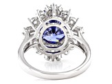 Blue And White Cubic Zirconia Rhodium Over Sterling Silver Ring 11.22ctw
