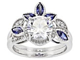 Blue And White Cubic Zirconia Rhodium Over Sterling Silver Ring with band 3.95ctw