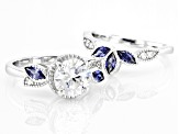 Blue And White Cubic Zirconia Rhodium Over Sterling Silver Ring with band 3.95ctw