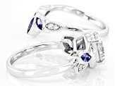 Blue And White Cubic Zirconia Rhodium Over Sterling Silver Ring with band 3.95ctw