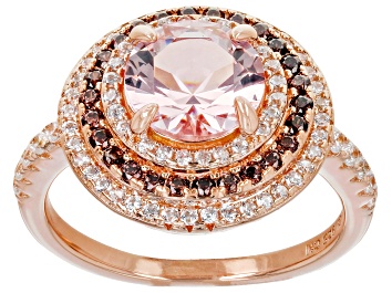 Picture of Pink Morganite Simulants And Brown And White Cubic Zirconia 18k Rose Gold Over Sterling Silver Ring