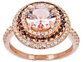 Pink Morganite Simulants And Brown And White Cubic Zirconia 18k Rose Gold Over Sterling Silver Ring