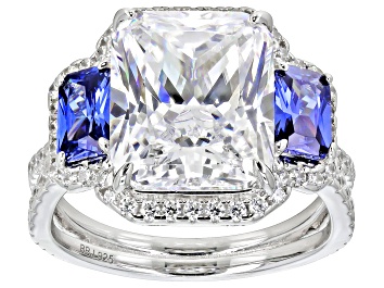 Picture of Blue And White Cubic Zirconia Rhodium Over Sterling Silver Ring 14.70ctw