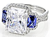Blue And White Cubic Zirconia Rhodium Over Sterling Silver Ring 14.70ctw
