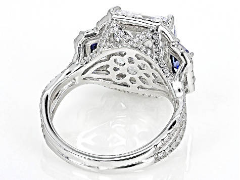 Blue And White Cubic Zirconia Rhodium Over Sterling Silver Ring 14.70ctw