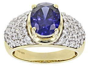 Blue And White Cubic Zirconia 18k Yellow Gold Over Sterling Silver Ring 6.00ctw