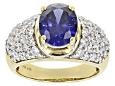 Blue And White Cubic Zirconia 18k Yellow Gold Over Sterling Silver Ring 6.00ctw