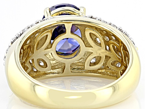 Blue And White Cubic Zirconia 18k Yellow Gold Over Sterling Silver Ring 6.00ctw