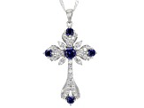 Blue And White Cubic Zirconia Rhodium Over Sterling Silver Cross Pendant With Chain 2.85ctw