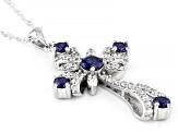 Blue And White Cubic Zirconia Rhodium Over Sterling Silver Cross Pendant With Chain 2.85ctw