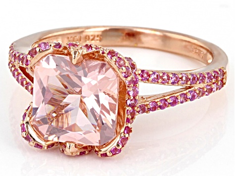 Morganite Simulant and Lab Created Pink Sapphire 18K Rose Gold Over Sterling Silver Ring 2.63ctw