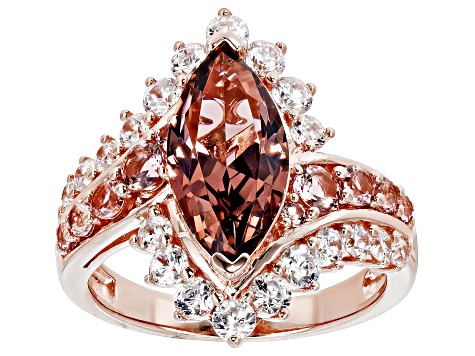 Blush Zircon & Morganite Simulants & White Cubic Zirconia 18k Rose Gold Over Sterling Silver Ring