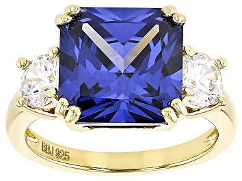 Picture of Blue And White Cubic Zirconia 18k Yellow Gold Over Sterling Silver Ring 11.53ctw
