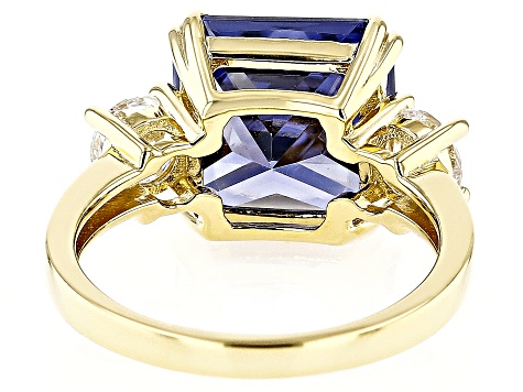 Blue And White Cubic Zirconia 18k Yellow Gold Over Sterling Silver Ring 11.53ctw