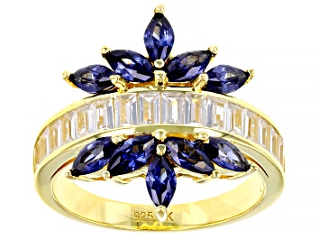 Picture of Blue And White Cubic Zirconia 18k Yellow Gold Over Sterling Silver Ring 3.55ctw