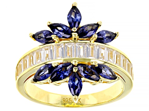 Blue And White Cubic Zirconia 18k Yellow Gold Over Sterling Silver Ring 3.55ctw