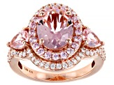 Morganite Simulant, Pink, And White Cubic Zirconia 18k Rose Gold Over Silver Ring 4.05ctw