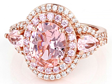Morganite Simulant, Pink, And White Cubic Zirconia 18k Rose Gold Over Silver Ring 4.05ctw