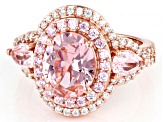 Morganite Simulant, Pink, And White Cubic Zirconia 18k Rose Gold Over Silver Ring 4.05ctw