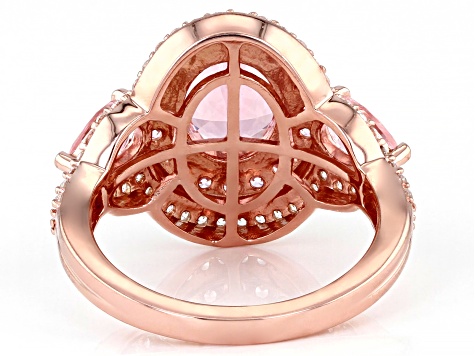 Morganite Simulant, Pink, And White Cubic Zirconia 18k Rose Gold Over Silver Ring 4.05ctw