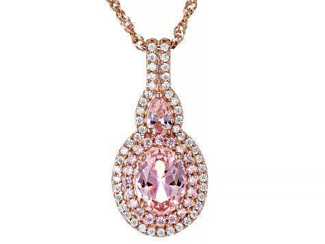 Morganite Simulant, Pink And White Cubic Zirconia 18k Rose Gold Over Sterling Silver Pendant 1.75ctw