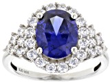 Blue And White Cubic Zirconia Rhodium Over Sterling Silver Ring 5.70ctw