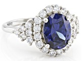 Blue And White Cubic Zirconia Rhodium Over Sterling Silver Ring 5.70ctw