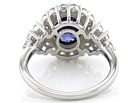 Blue And White Cubic Zirconia Rhodium Over Sterling Silver Ring 5.70ctw