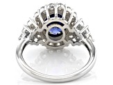 Blue And White Cubic Zirconia Rhodium Over Sterling Silver Ring 5.70ctw
