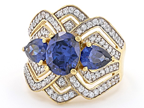 Blue And White Cubic Zirconia 18k Yellow Gold Over Sterling Silver Ring 5.75ctw