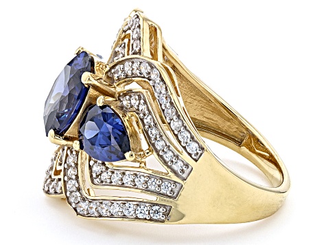 Blue And White Cubic Zirconia 18k Yellow Gold Over Sterling Silver Ring 5.75ctw