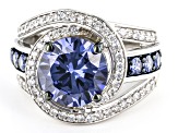 Blue And White Cubic Zirconia Rhodium Over Sterling Silver Ring 7.45ctw