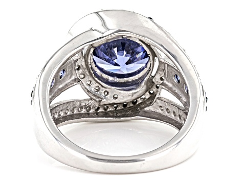 Blue And White Cubic Zirconia Rhodium Over Sterling Silver Ring 7.45ctw