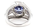 Blue And White Cubic Zirconia Rhodium Over Sterling Silver Ring 7.45ctw