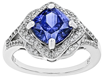 Picture of Blue And White Cubic Zirconia Rhodium Over Sterling Silver Ring 4.48ctw