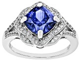 Blue And White Cubic Zirconia Rhodium Over Sterling Silver Ring 4.48ctw