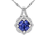 Blue And White Cubic Zirconia Rhodium Over Sterling Silver Pendant With Chain 4.08ctw