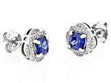 Blue And White Cubic Zirconia Rhodium Over Sterling Silver Earrings 4.01ctw