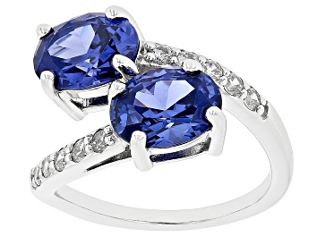 Picture of Blue And White Cubic Zirconia Rhodium Over Sterling Silver Ring 6.54ctw