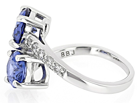Blue And White Cubic Zirconia Rhodium Over Sterling Silver Ring 6.54ctw