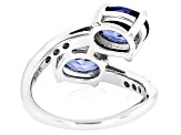 Blue And White Cubic Zirconia Rhodium Over Sterling Silver Ring 6.54ctw