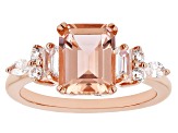 Morganite Simulant And White Cubic Zirconia 18k Rose Gold Over Sterling Silver Ring 3.03ctw