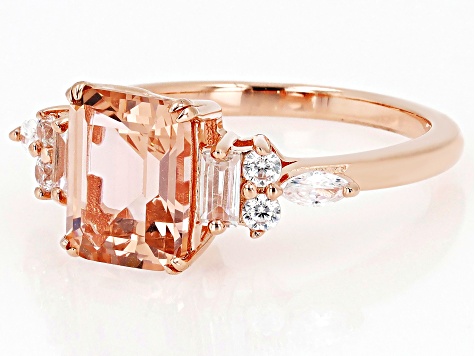 Morganite Simulant And White Cubic Zirconia 18k Rose Gold Over Sterling Silver Ring 3.03ctw