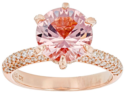 Morganite Simulant And White Cubic Zirconia 18k Rose Gold Over Sterling Silver Ring 4.38ctw