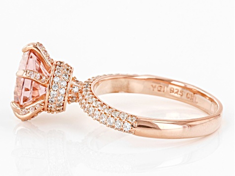 Morganite Simulant And White Cubic Zirconia 18k Rose Gold Over Sterling Silver Ring 4.38ctw