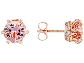 Morganite Simulant And White Cubic Zirconia 18k Rose Gold Over Sterling Silver Earrings 4.24ctw