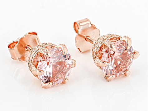 Morganite Simulant And White Cubic Zirconia 18k Rose Gold Over Sterling Silver Earrings 4.24ctw