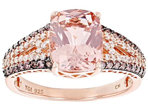 Morganite Simulant, Blush, And White Cubic Zirconia 18k Rose Gold Over Sterling Silver Ring