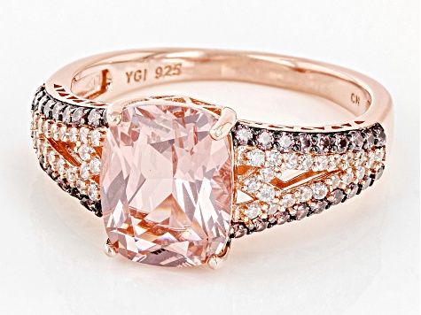 Morganite Simulant, Blush, And White Cubic Zirconia 18k Rose Gold Over Sterling Silver Ring