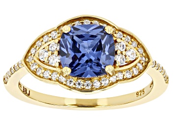 Picture of Blue And White Cubic Zirconia 18k Yellow Gold Over Sterling Silver Ring 3.31ctw